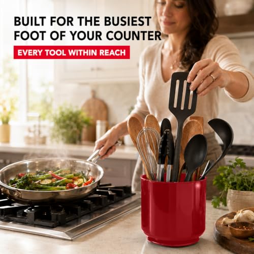 Extra Large Rotating Red Utensil Holder with Sturdy No