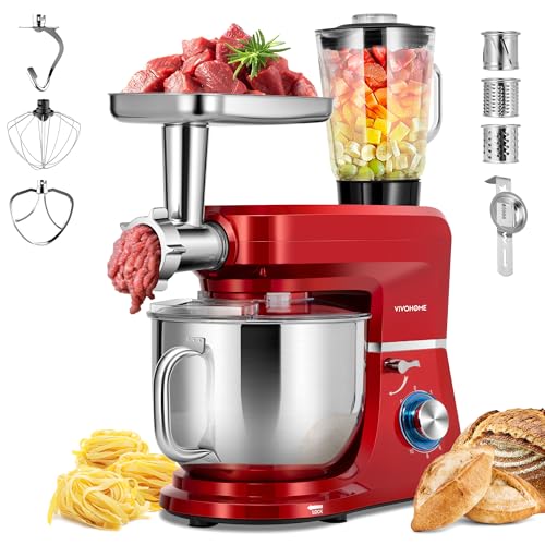 6-in-1 Stand Mixer, 8.5-Quart Tilt-Head Mixer, 10 Speeds, Red