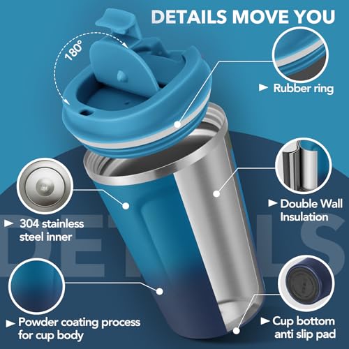 12 oz Double Wall Insulated Vacuum Travel Coffee Mug with Flip Lid Bulk 4 Pack (4 Count)