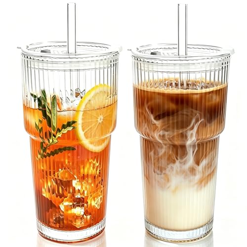 2PCS 20oz Glass Cups with Lids and Straws (6 Count)