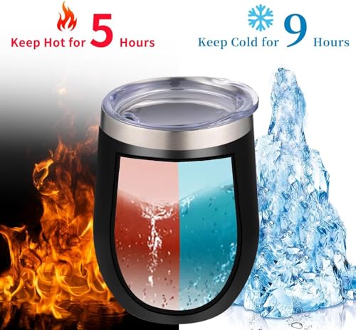 12oz 4 Pack Wine Tumbler Glasses with Lid Stemless Double Wall Vacuum Stainless Steel Travel Tumbler Keeping Cold & Hot for Wine (6 Count)