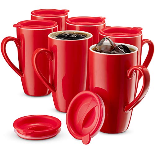 6 Pack Ceramic Coffee Mug Set with Lids (6 Count)