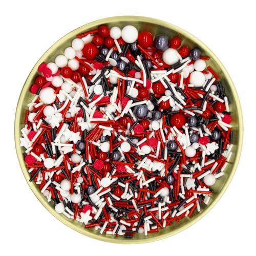 Red & White & Black Sprinkles Mixed Style Edible Cake Decorations Cupcake Toppers Cookie Perfect for Cakes (3 Ounce)