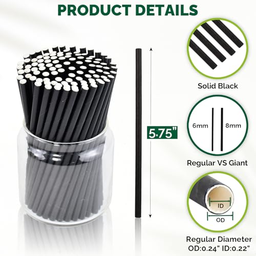 500 Bulk] 5.75 inch Black Short Paper Straws (500 Count)