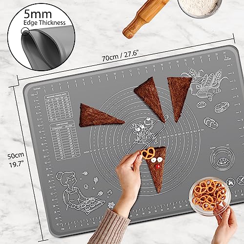 Silicone Pastry Mat 28" x 20" Extra Thick Non Stick Baking Mat with Measurements and Edge Heightening