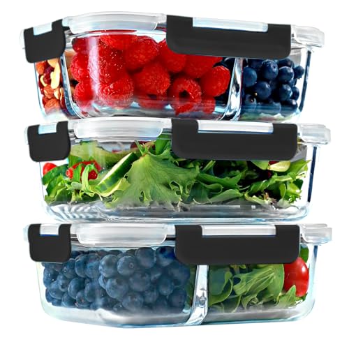Glass Meal Prep Containers 1 & 2 & 3 Compartments (3 Count)
