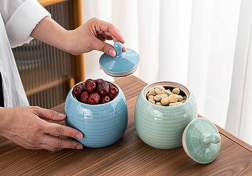 Kitchen Canisters Retro Ceramic Jar with Airtight Lid Blue