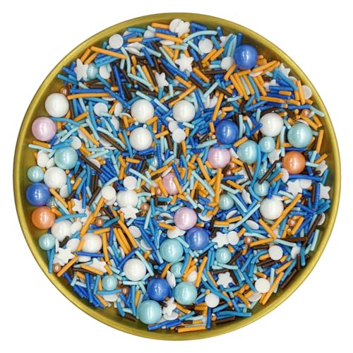Blue & Orange & White Sprinkles Mixed Style Edible Cake Decorations Cupcake Toppers Cookie Perfect for Cakes (3 Ounce)