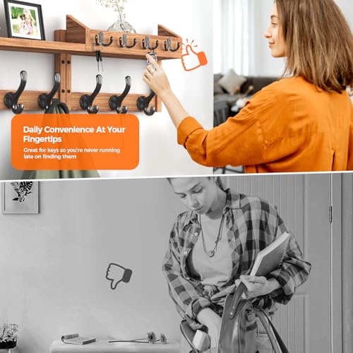 29" Coat Rack Wall Mount with Shelf & 11 Hooks