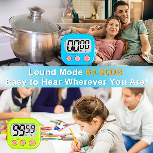 Digital Kitchen Timers for Cooking Kids Blue Green 6 Pack (6 Count)