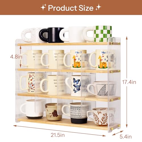 Mug Shelf 4 Tier Walnut Coffee Cup Displays
