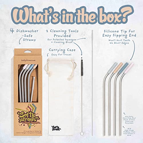 Premium Reusable Stainless Steel Drinking Straws With Silicone Tips + Patented Straw Cleaners and Carrying Case