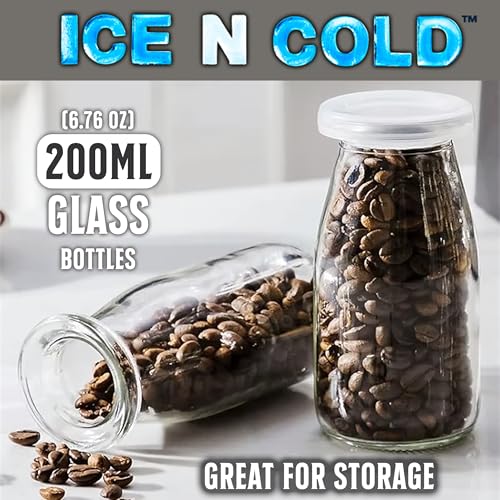 6.76 oz 200ml Vintage Glass Bottle with Leakproof Clear Lid (48 Count)