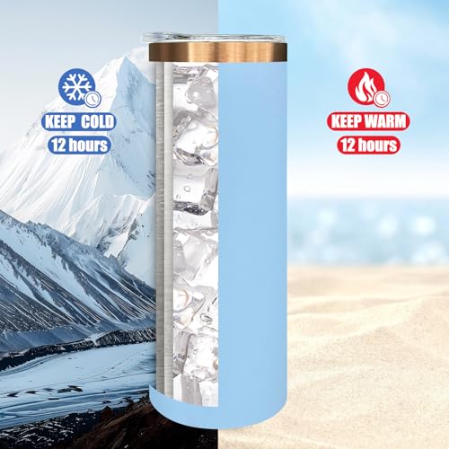 20 oz Skinny Tumblers Bulk with Lids and Straws Sky Blue (8 Count)