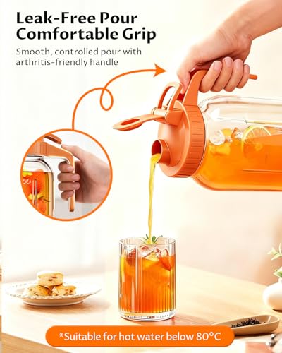 64oz (2quart) Mason Jar Pitcher, Glass Pitcher with Lid for Tea & Cold Brew