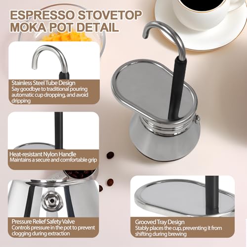Uncoated 4 Cup Single Tube Moka Pot 304 Thickened Stainless Steel