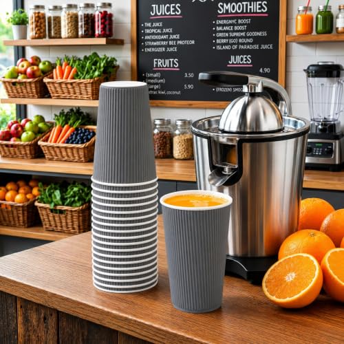 Ripple Wall Coffee Cups 500 Count 16 Ounce Insulated Gray Paper Cups