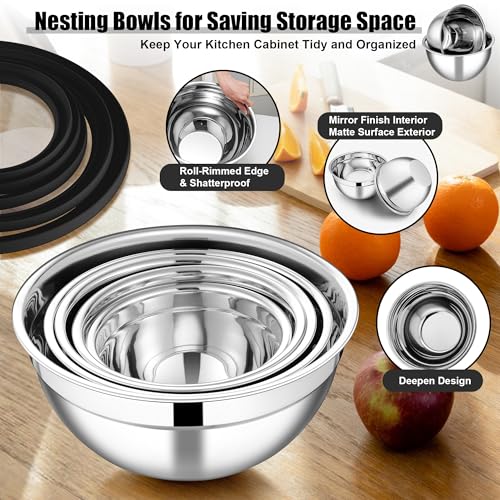 Mixing Bowls Stainless Steel Salad Mixing Bowl with Lid & Grater Set (5 Count)