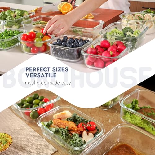 10 Pack Glass Food Storage Containers with Tempered Glass Lids (10 Count)