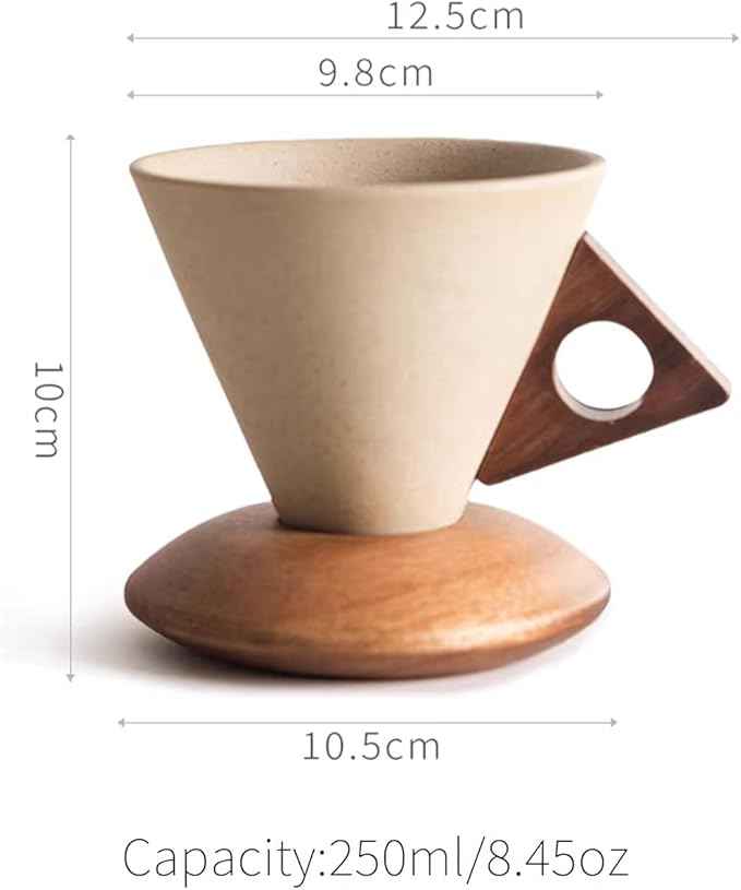 Vintage Terracotta Coffee Mug Set–Handcrafted 8.45oz Ceramic Cup With Acacia Wood Handle & Saucer, Matte Cream Yellow Medieval-Style Espresso Cup For Home/Office/Gifting