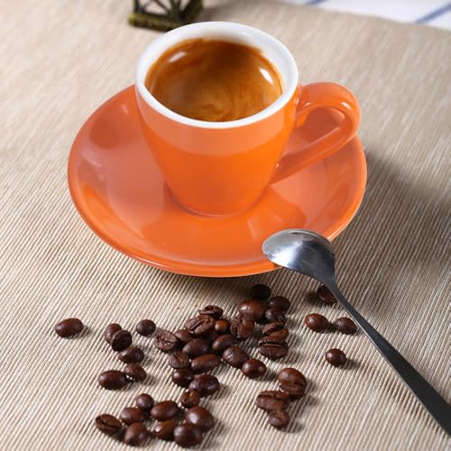 Porcelain Espresso Cup with Saucer And Stainless Steel mini Spoons (7 Count)