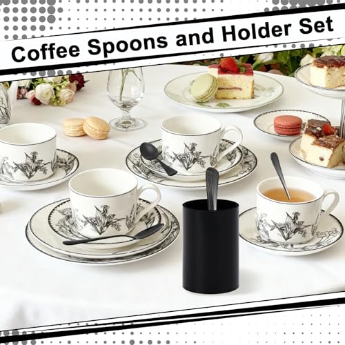 6 PCS Black Coffee Spoons with Holder Small Espresso Coffee Spoons 4.92 Inch Coffee Mixing Spoon Black Dessert Spoon Stainless Steel Tea Spoon Set of 6 for Tea Party Bar (6 Count)