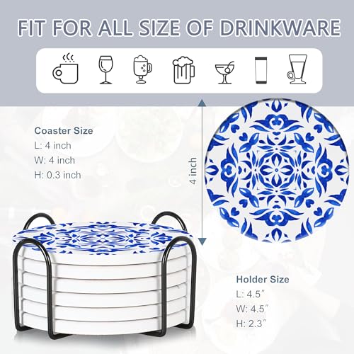 Drink Coasters Set of 6 with Holder
