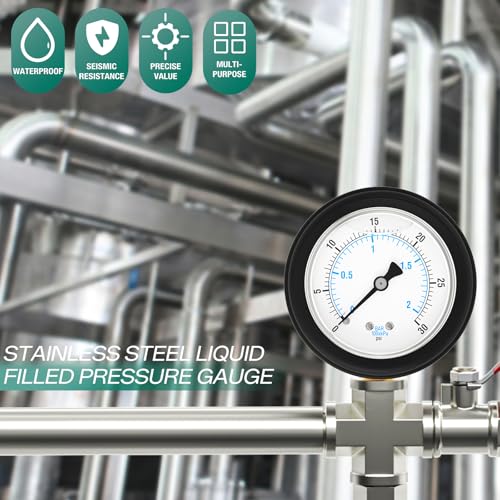 0 30PSI Stainless Steel Liquid Filled Pressure Gauge