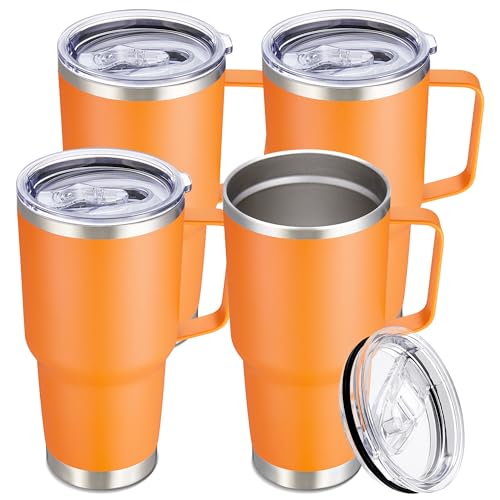 30 oz Stainless Steel Tumblers Bulk with Handle and Lid (4 Count)
