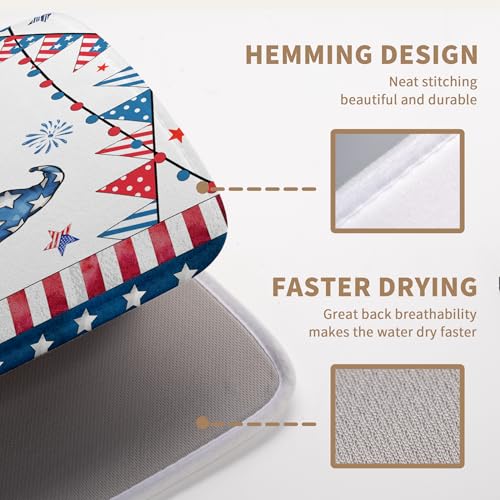 4th of July Gnomes Dish Drying Mat Patriotic Gnome Large Kitchen Mat Dish Drying Pad Absorbent Dish Dryer Mat for Kitchen Countertops Microfiber Drainer Pad Dish Drying Rack Mat