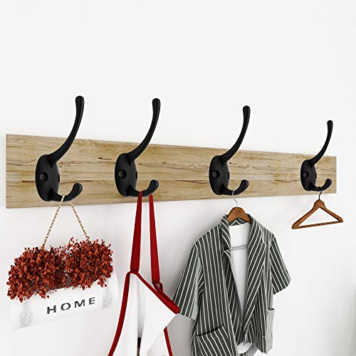 12 Pack Black Double Coat Hooks Wall Mounted with 24 Screws (12 Count)