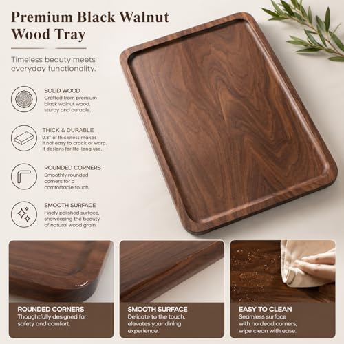 Wood Serving Tray Wooden Decorative Coffee Tea Platter Black Walnut 15.3 x 11.4 Inches