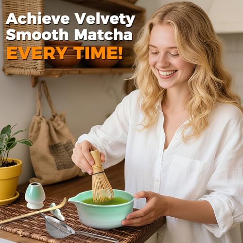 Matcha Set 10 Pcs Japanese Matcha Whisk Set with Ceramic Bowl (10 Count)