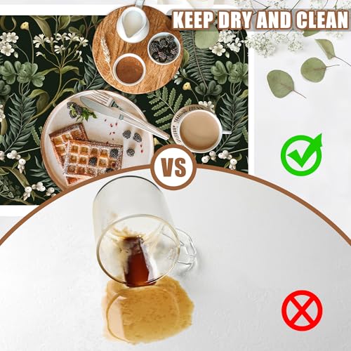 White Flowers and Berries Coffee Mat Fern and Leaves Dish Drying Mat Absorbent Hide Stain Rubber Backed Coffee Bar Accessories Fit Under Espresso Machine Cafe Table