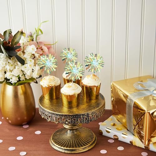 30Pcs Foil Firework Cupcake Toppers Sparkle Tinsel Cupcake Picks Firework Cake Decorations Cocktail Food Fruit Toothpicks for Baby Shower Graduation Party Supplies White (30 Count)