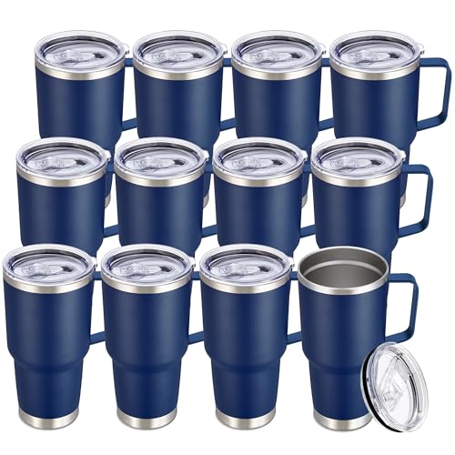 30 oz Stainless Steel Tumblers Bulk with Handle and Lid (12 Count)