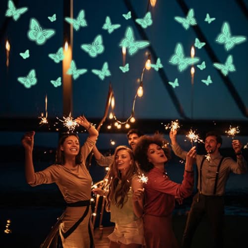 Glow in The Dark 3D Butterfly 24 Pcs 3 Sizes (24 Count)