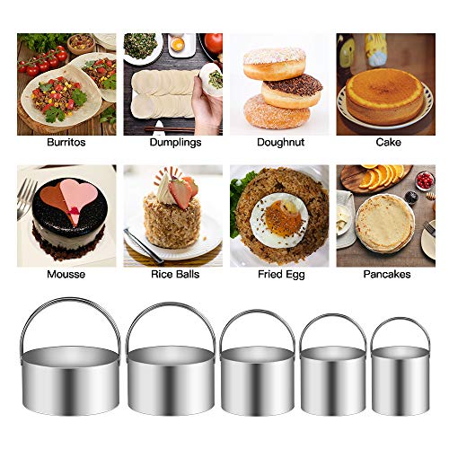 5 Pieces Cookie Cutters Round Cutters Stainless Steel Biscuit Cutter with Handle in Graduated Sizes Round Shape Molds (5 Count)