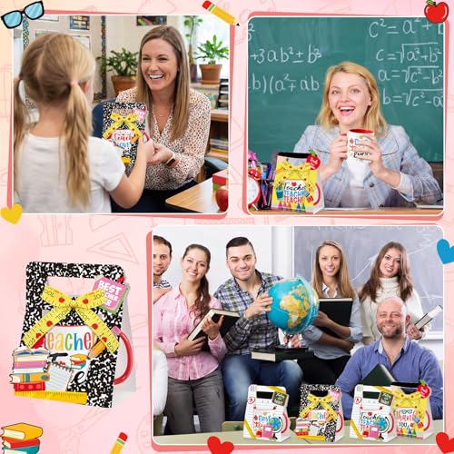 12 Sets Teacher Appreciation Gifts Bulk 12 oz Teacher Appreciation Coffee Mugs with Mug Holders Thank You Coffee Cup with Gift Boxes Ribbon for School Graduation Staff Coworkers Team Gifts (12 Count)