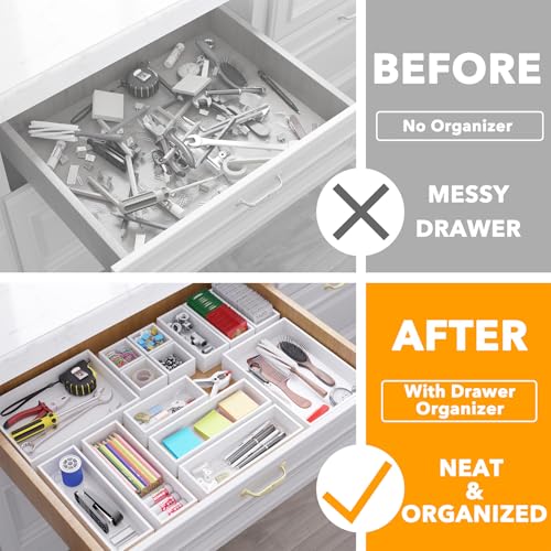 14 Piece Bamboo Drawer Organizer Storage Boxes Set