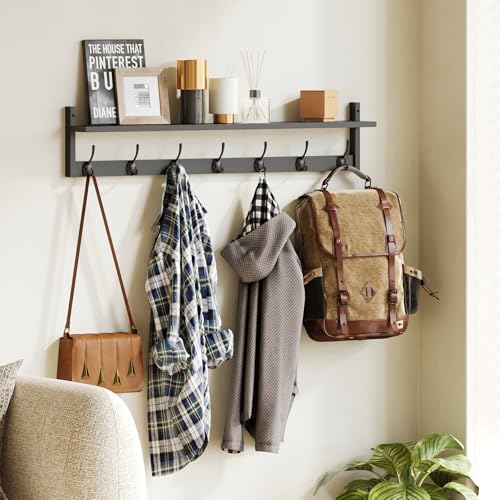 Wall Hooks with Shelf 35 Inch Length Entryway Hanging Shelf Wood Coat Hooks Wall
