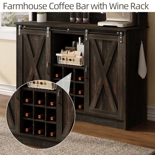 47" Coffee Bar Cabinet with Storage Hutch & Wine Rack