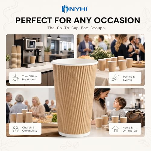 150 10 oz Ripple Kraft Paper Cups Brown Hot Cold Cups 3 Layer Rippled Small Insulated Disposable Coffee Cups for Cappuccino Hot Cocoa or Iced Drinks (150 Count)