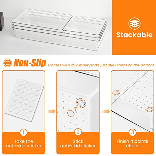 6 Pcs Large Size Clear Drawer Organizer Set (6 Count)