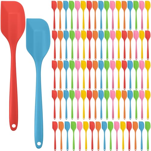 84 Pcs Mini Silicone Spatulas Bulk 8.3 Inch Heat Resistant Scrapers Rubber Spatulas Seamless Design Non Stick Flexible for Kitchen Use Cooking Baking Mixing (84 Count)