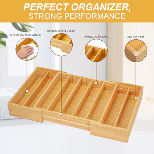 Bamboo K Cup Holder for Drawer or Countertop Coffee Pod Holder Expandable K Cup Pod Storage Tea bag organizer K Cup Storage for Coffee Station Home Office and Kitchen