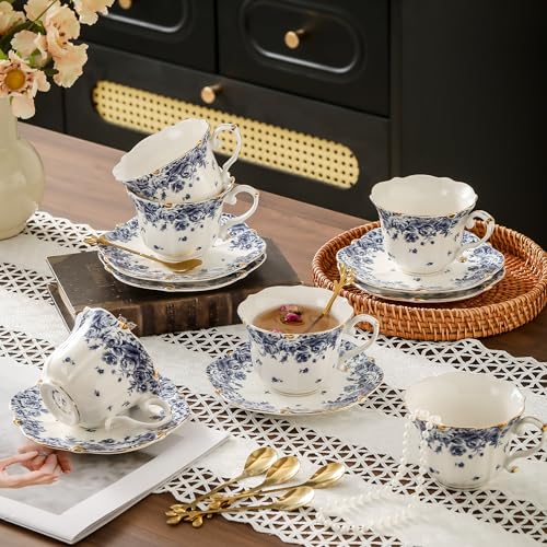 Country Roses Bone China Tea Cup and Saucer Set (6 Count)