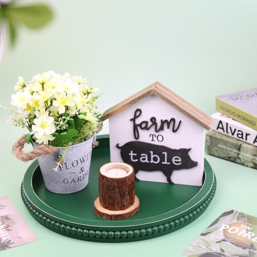 Green Round Wood Decorative Ottoman Tray for Coffee Table