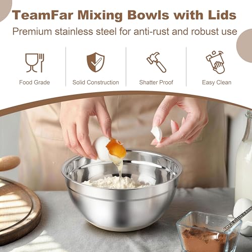 Mixing Bowls Stainless Steel Salad Bowls with Lids (6 Count)