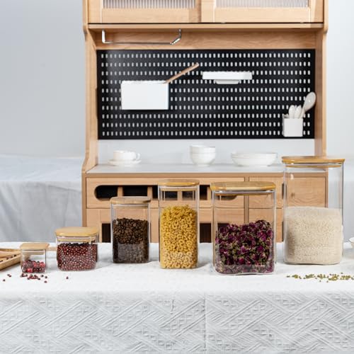 115oz Airtight Glass Square Storage Canister with Bamboo Lid Set of 1
